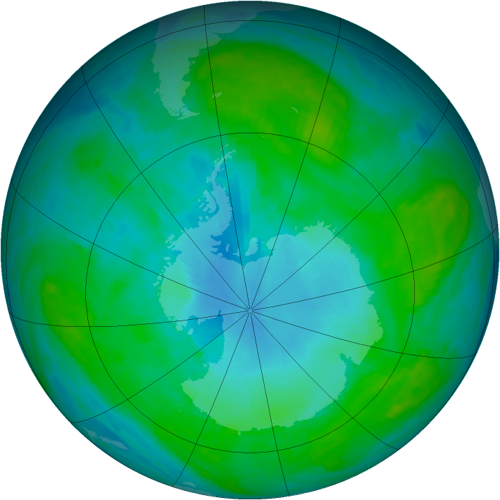 Antarctic ozone map for 30 January 1988